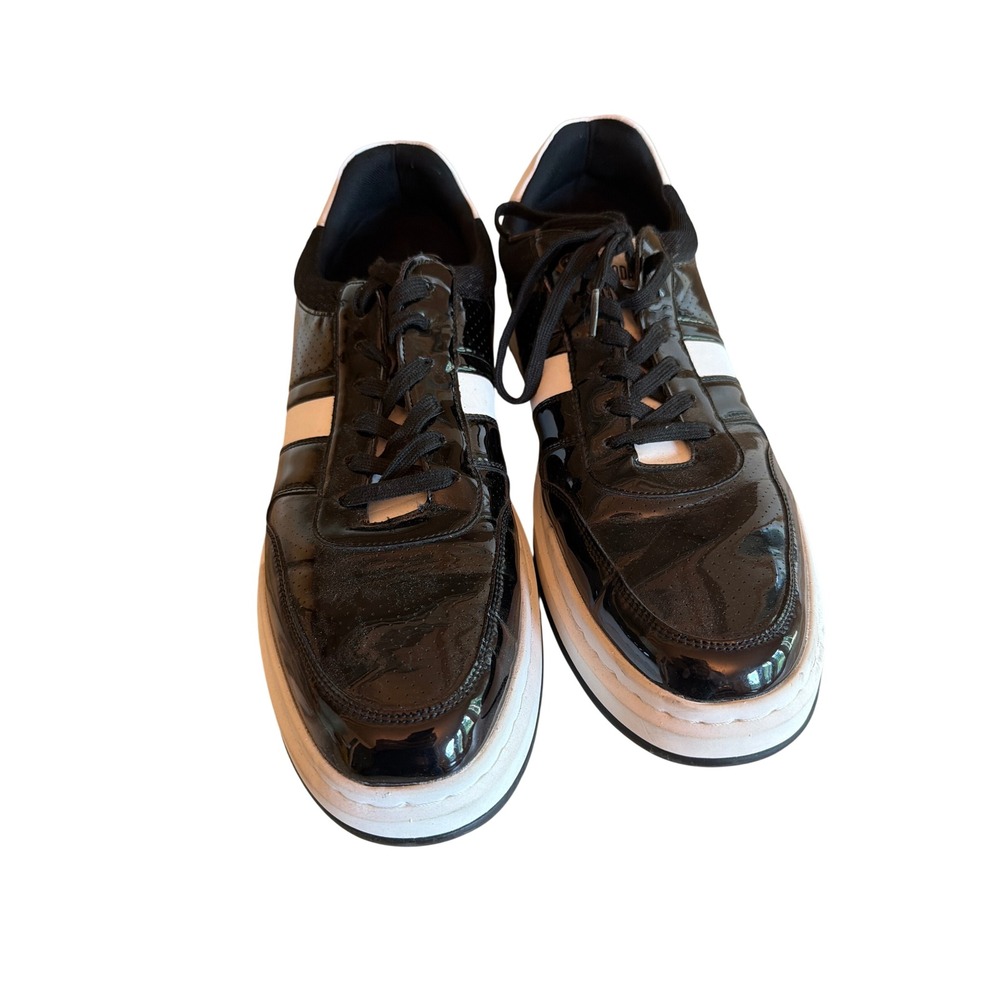 Stacy Adams Sneakers Black White 25531-004 Patent Leather Look Low Top Mens 14M